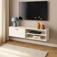 OVIALA - Meuble TV suspendu 120 cm moderne blanc - Holly - vignette