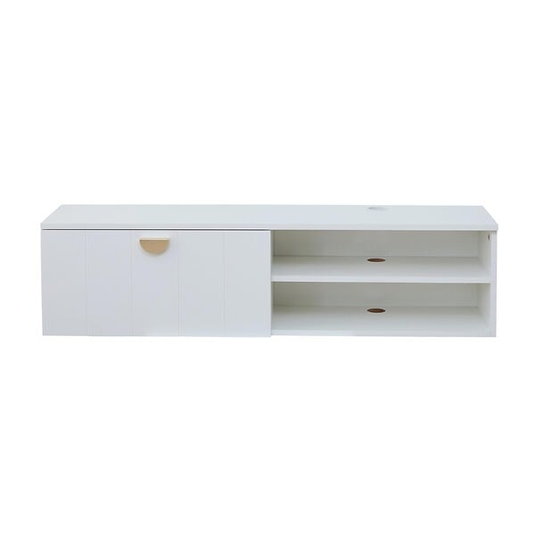 OVIALA - Meuble TV suspendu 120 cm moderne blanc - Holly - large