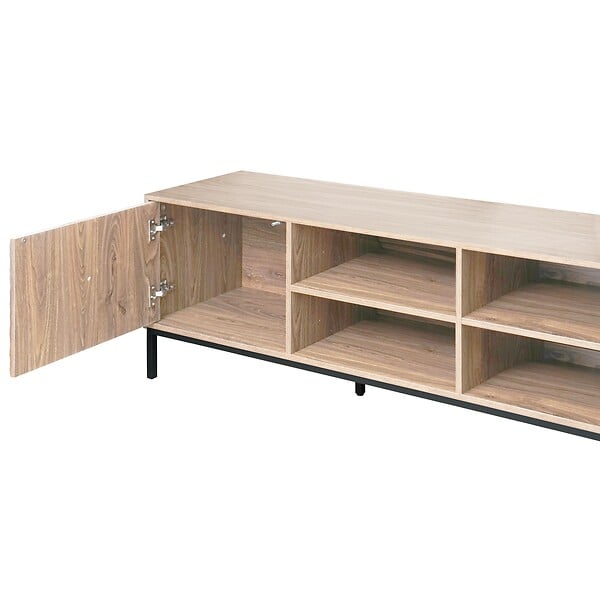 OVIALA - Meuble TV rectangulaire 2 portes L200 cm bois clair - Ketry - large