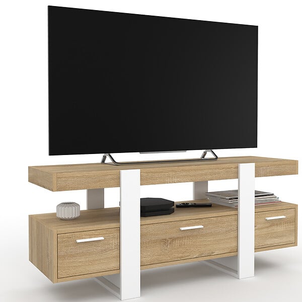 ID MARKET - Meuble TV 116 cm PHOENIX avec tiroirs bois et blanc - large