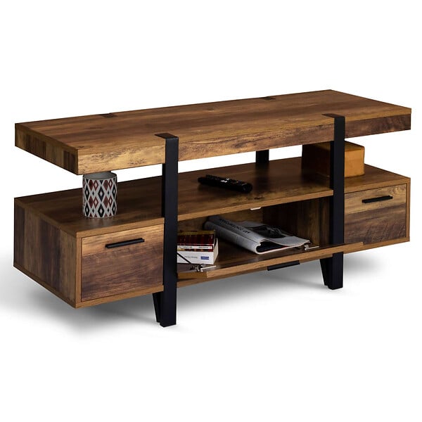 ID MARKET - Meuble TV 113 cm AUSTRIA avec tiroirs bois pieds épingle - large