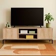 OVIALA - Meuble TV rectangulaire 2 portes L160 cm bois clair - Ketry - vignette