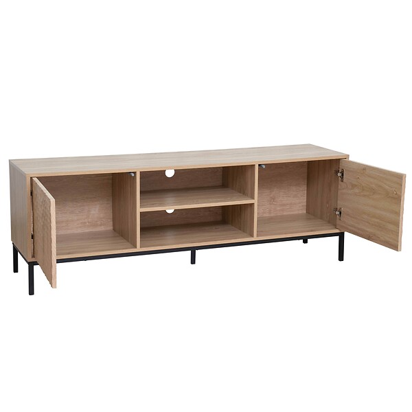 OVIALA - Meuble TV rectangulaire 2 portes L160 cm bois clair - Ketry - large
