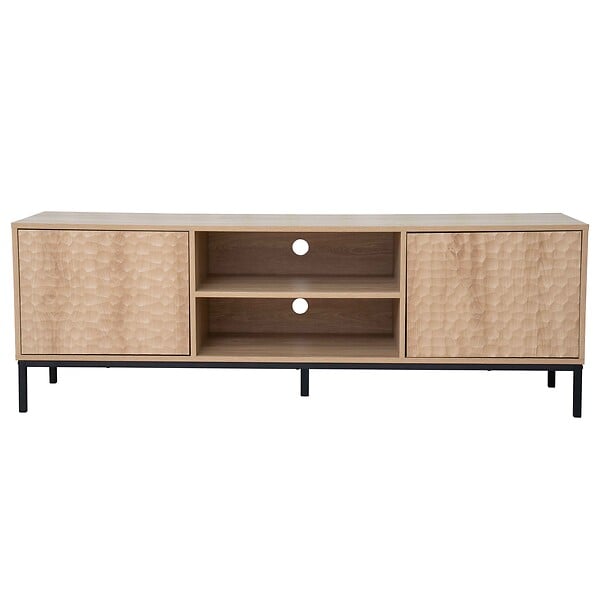 OVIALA - Meuble TV rectangulaire 2 portes L160 cm bois clair - Ketry - large