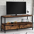 ID MARKET - Meuble TV 113 cm DAYTON 2 tiroirs bois effet vieilli design industriel - vignette