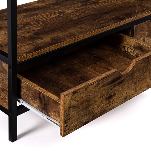 ID MARKET - Meuble TV 113 cm DAYTON 2 tiroirs bois effet vieilli design industriel - large