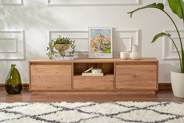 HABITAT ET JARDIN - Meuble TV en bois "Vanguard" - 160 x 29 x 42 cm - Pin atlantique - large