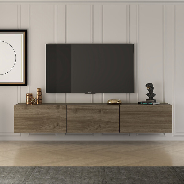 HABITAT ET JARDIN - Meuble TV en bois "West" - 150 x 32 x 30 cm - Noyer - large