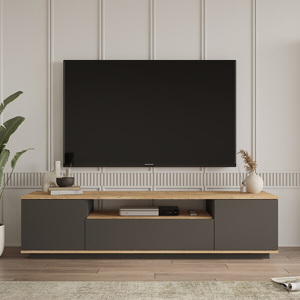 HABITAT ET JARDIN - Meuble TV en bois "FR7" - 180 x 44 x 44 cm - Pin atlantiqueAnthracite - large