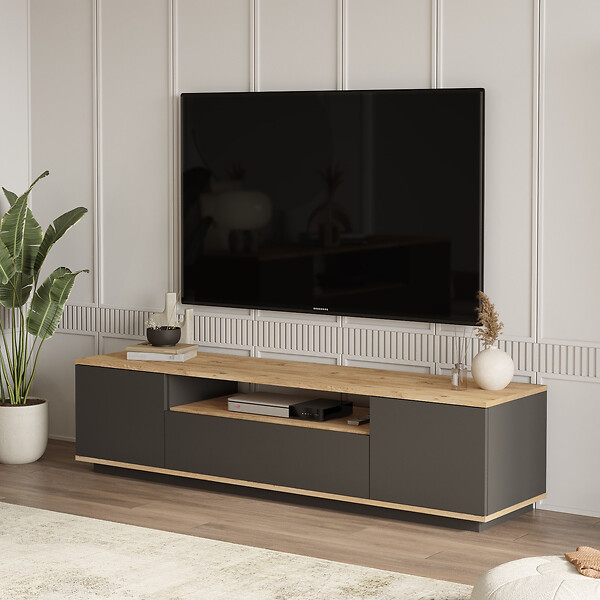 HABITAT ET JARDIN - Meuble TV en bois "FR7" - 180 x 44 x 44 cm - Pin atlantiqueAnthracite - large
