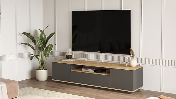 HABITAT ET JARDIN - Meuble TV en bois "FR7" - 180 x 44 x 44 cm - Pin atlantiqueAnthracite - large