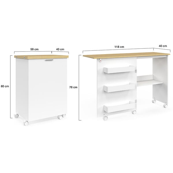 ID MARKET - Table de couture pliable à roulettes meuble pour machine à coudre avec 4 étagères - large