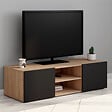 ID MARKET - Meuble TV 113 cm ELI bois façon hêtre portes noires - vignette