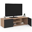 ID MARKET - Meuble TV 113 cm ELI bois façon hêtre portes noires - vignette