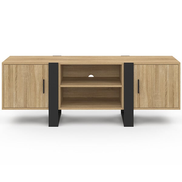 ID MARKET - Meuble TV 140 cm PHOENIX 2 portes bois et noir - large