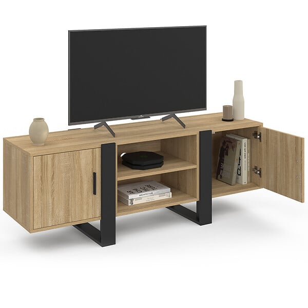 ID MARKET - Meuble TV 140 cm PHOENIX 2 portes bois et noir - large