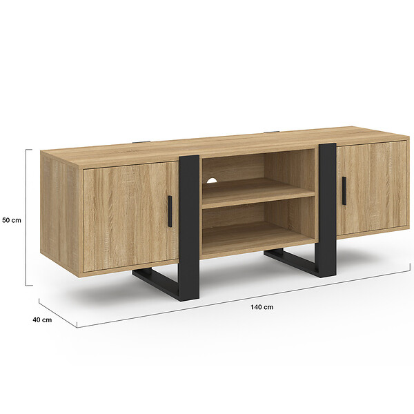 ID MARKET - Meuble TV 140 cm PHOENIX 2 portes bois et noir - large