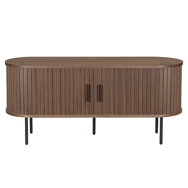 OVIALA - Meuble TV en mélaminé et acier 120 cm noyer - Marius - large