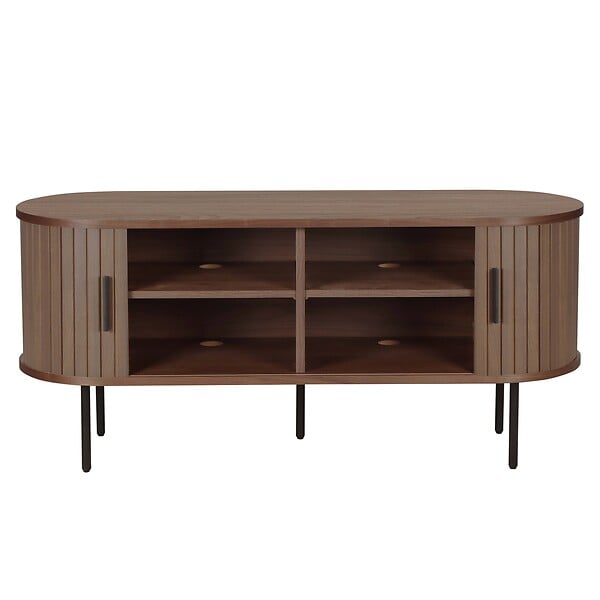 OVIALA - Meuble TV en mélaminé et acier 120 cm noyer - Marius - large