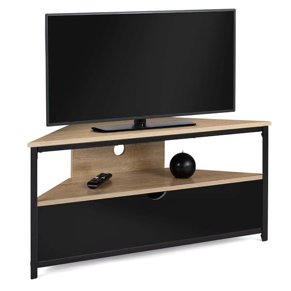 ID MARKET - Meuble TV 100 cm d'angle BOSTON avec placard noir design industriel - large