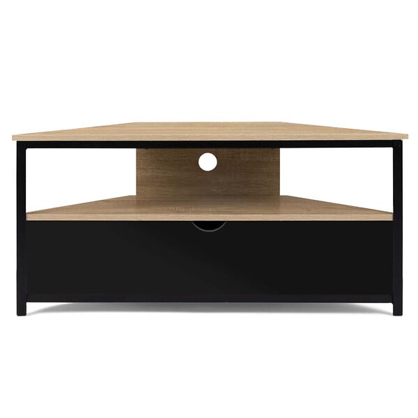 ID MARKET - Meuble TV 100 cm d'angle BOSTON avec placard noir design industriel - large