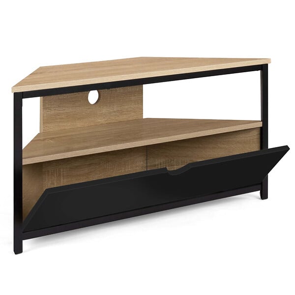ID MARKET - Meuble TV 100 cm d'angle BOSTON avec placard noir design industriel - large