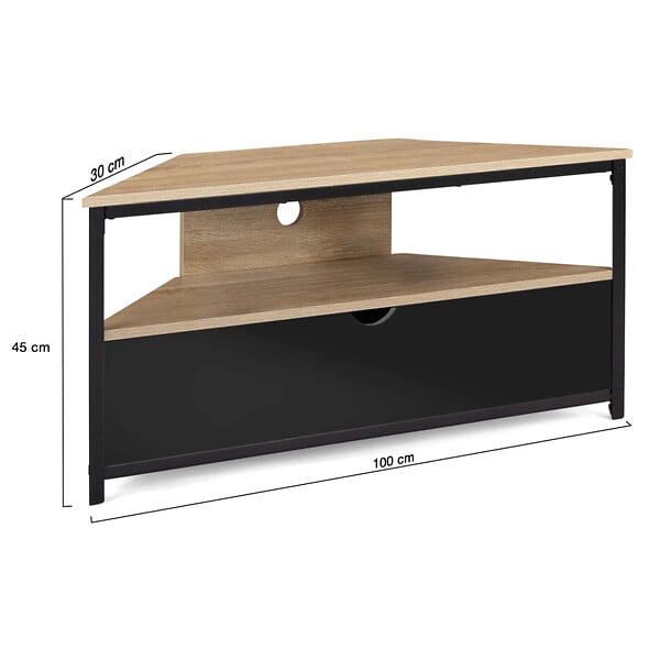 ID MARKET - Meuble TV 100 cm d'angle BOSTON avec placard noir design industriel - large