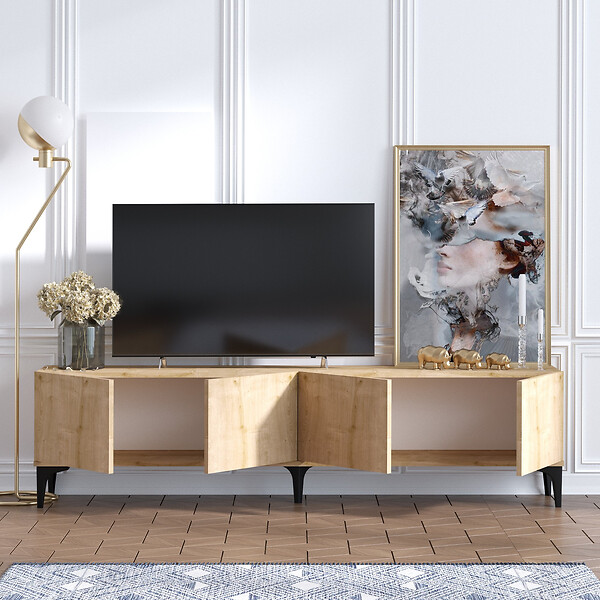 HABITAT ET JARDIN - Meuble TV en bois "Nora" - 180 x 35 x 50 cm - Chêne Saphir - large