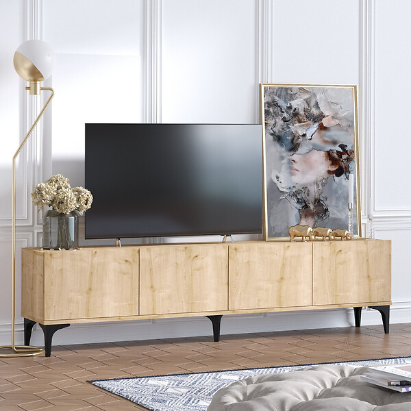 HABITAT ET JARDIN - Meuble TV en bois "Nora" - 180 x 35 x 50 cm - Chêne Saphir - large