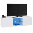 ID MARKET - Meuble TV 113 cm ELI blanc étagère en verre avec LED - vignette