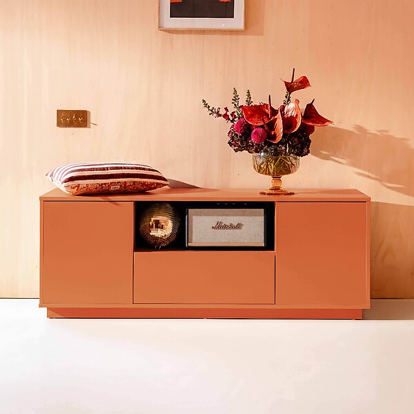 OVIALA - Meuble TV moderne rectangulaire L140 cm orange - Ruben - large
