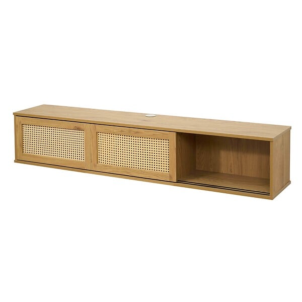 OVIALA - Meuble TV suspendu 160 cm bohème bois clair - Jenny - large