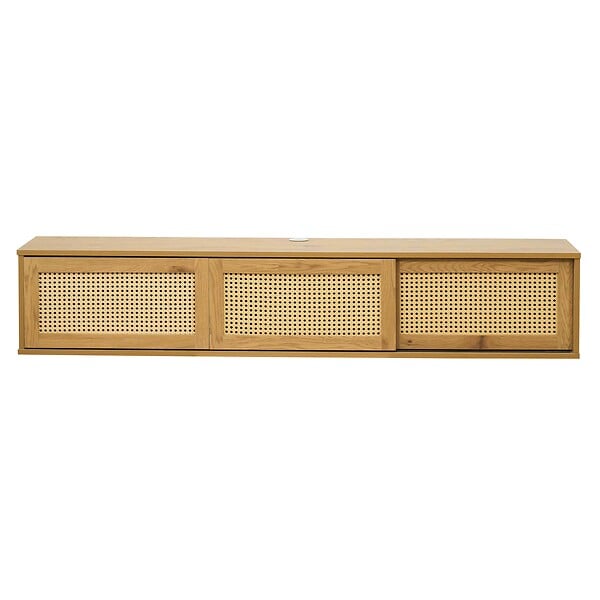 OVIALA - Meuble TV suspendu 160 cm bohème bois clair - Jenny - large