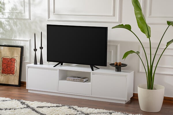 HABITAT ET JARDIN - Meuble TV en bois "Vanguard" - 160 x 29 x 42 cm - Blanc naturel - large