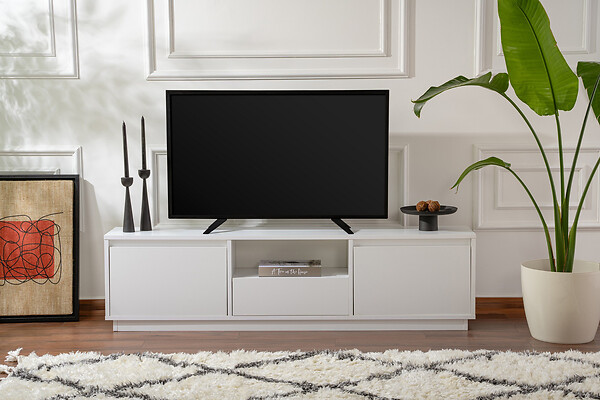 HABITAT ET JARDIN - Meuble TV en bois "Vanguard" - 160 x 29 x 42 cm - Blanc naturel - large