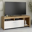 ID MARKET - Meuble TV 110 cm MALO bois et placard blanc - vignette