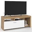 ID MARKET - Meuble TV 110 cm MALO bois et placard blanc - vignette