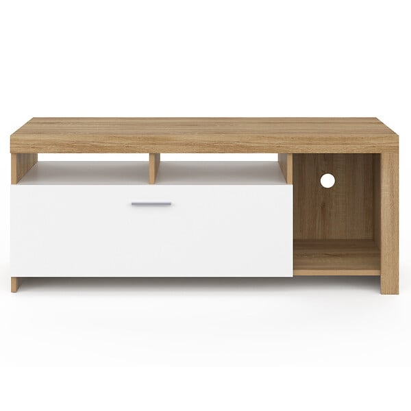 ID MARKET - Meuble TV 110 cm MALO bois et placard blanc - large