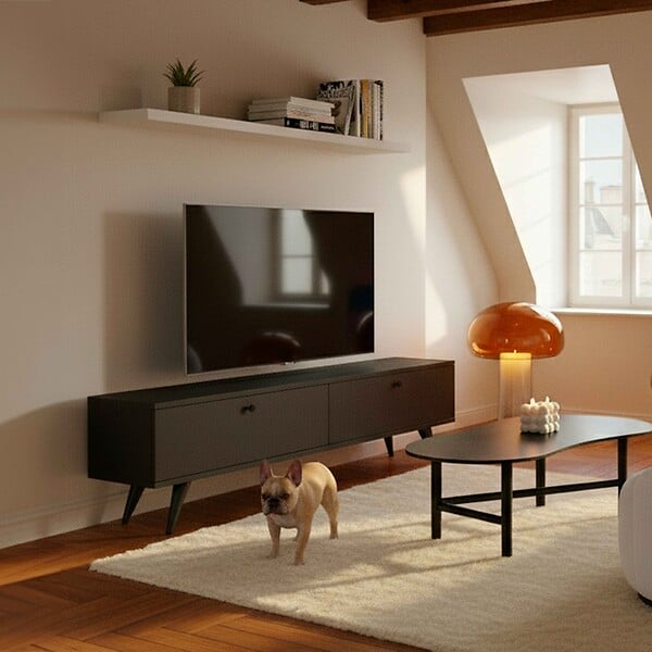 OVIALA - Meuble TV 160 cm mélaminé  gris - Jim - large