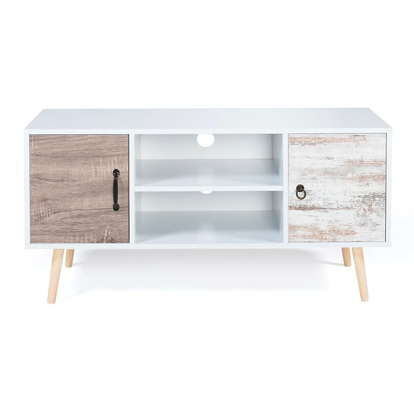 ID MARKET - Meuble TV 113 cm scandinave BAHIA 2 portes - large