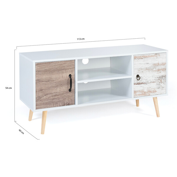 ID MARKET - Meuble TV 113 cm scandinave BAHIA 2 portes - large