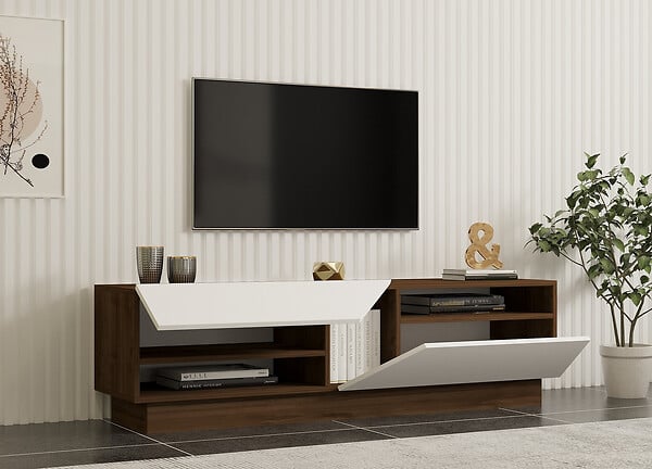 HABITAT ET JARDIN - Meuble TV en bois "Koza" - 160 x 40 x 45 cm - NoyerBlanc - large