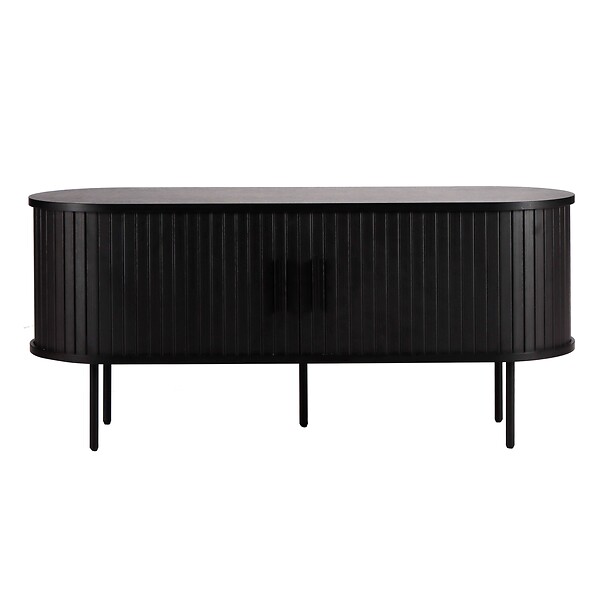OVIALA - Meuble TV en mélaminé et acier 120 cm noir - Marius - large