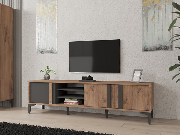 HABITAT ET JARDIN - Meuble TV en bois "Mengu" - 180 x 40 x 50 cm - Atlantique, Anthracite - large