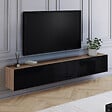 ID MARKET - Meuble TV 180 cm suspendu ELIO 2 portes bois et noir - vignette
