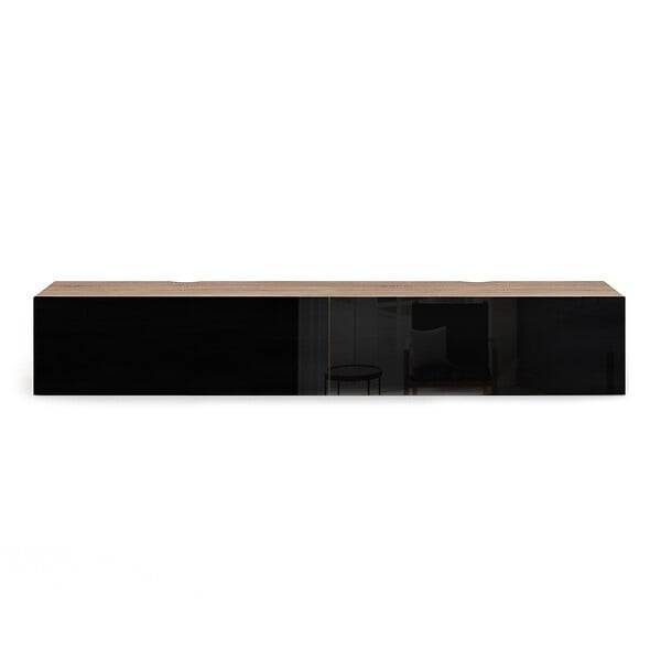 ID MARKET - Meuble TV 180 cm suspendu ELIO 2 portes bois et noir - large