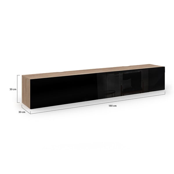 ID MARKET - Meuble TV 180 cm suspendu ELIO 2 portes bois et noir - large