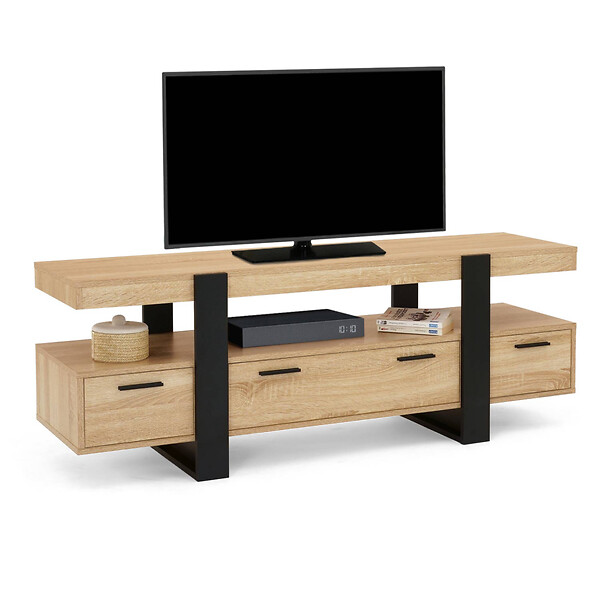 ID MARKET - Meuble TV 140 cm PHOENIX avec tiroirs bois et noir - large