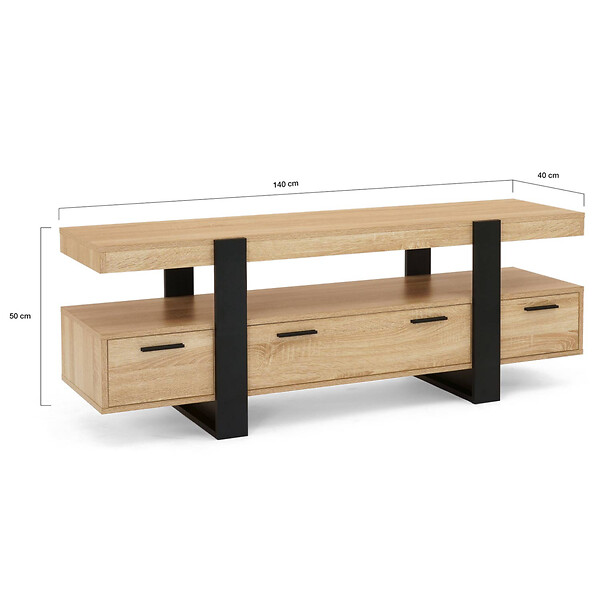 ID MARKET - Meuble TV 140 cm PHOENIX avec tiroirs bois et noir - large