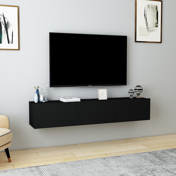HABITAT ET JARDIN - Meuble TV en bois "Denby" - 160 x 31 x 29 cm - Noir - large